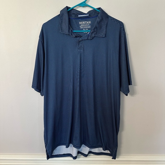 Heritage Report Collection Men’s Slim Fit Navy Blue Striped Polo Sz XL GUC - Picture 2 of 6